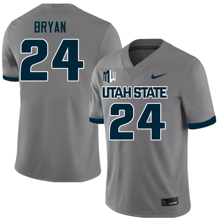 Utah State Aggies #24 Gabriel Bryan College Football Jerseys Stitched Sale-Grey